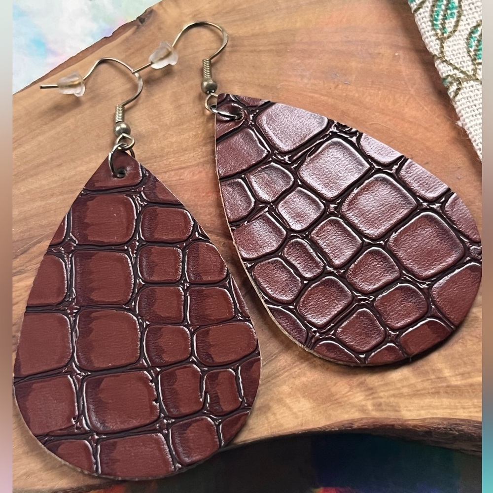Leather Alligator Print Earrings